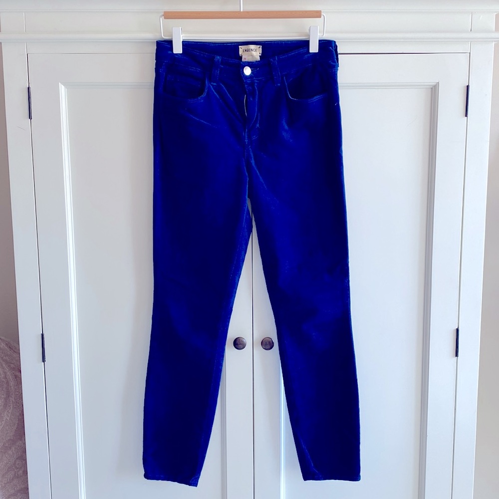 L’AGENCE Margot High Rise Skinny Jeans in Royal Blue Velvet, Size: 26